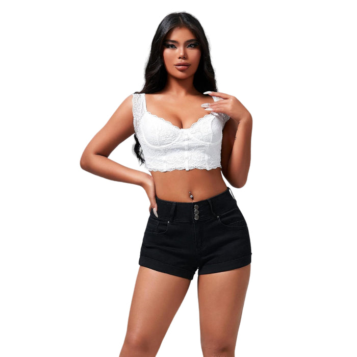 Women Stretch Denim Cuffed Shorts