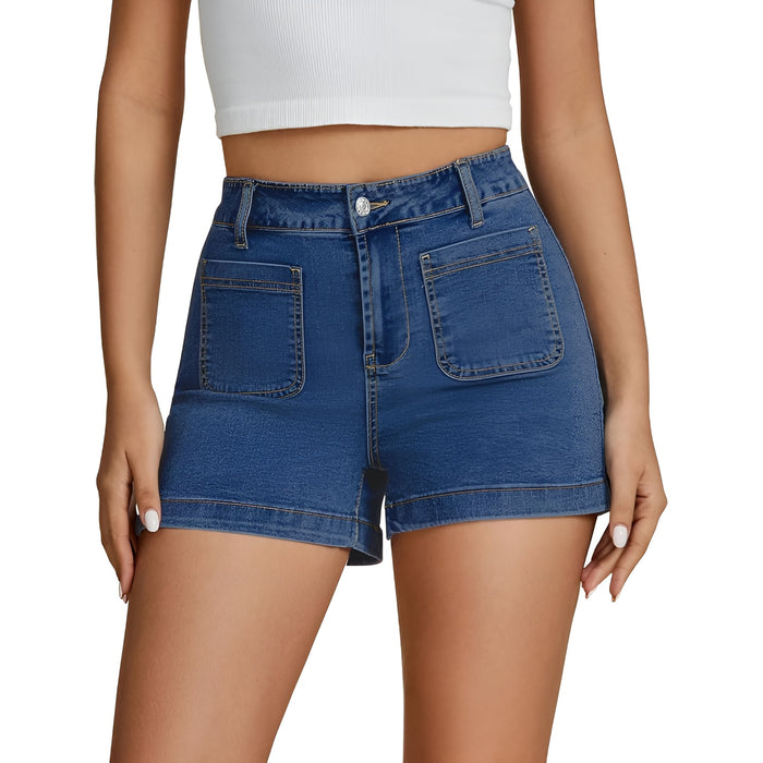 Denim Shorts With Pockets And Rolled Hem