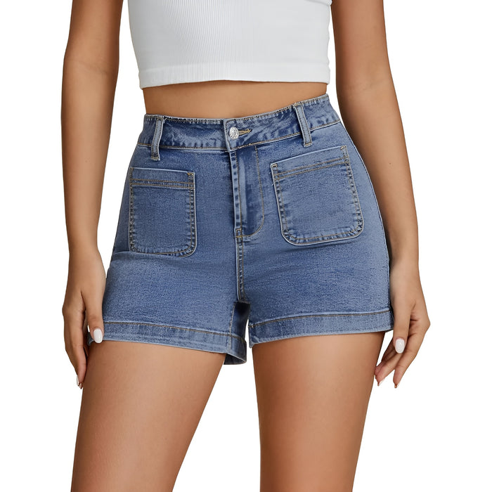 Denim Shorts With Pockets And Rolled Hem