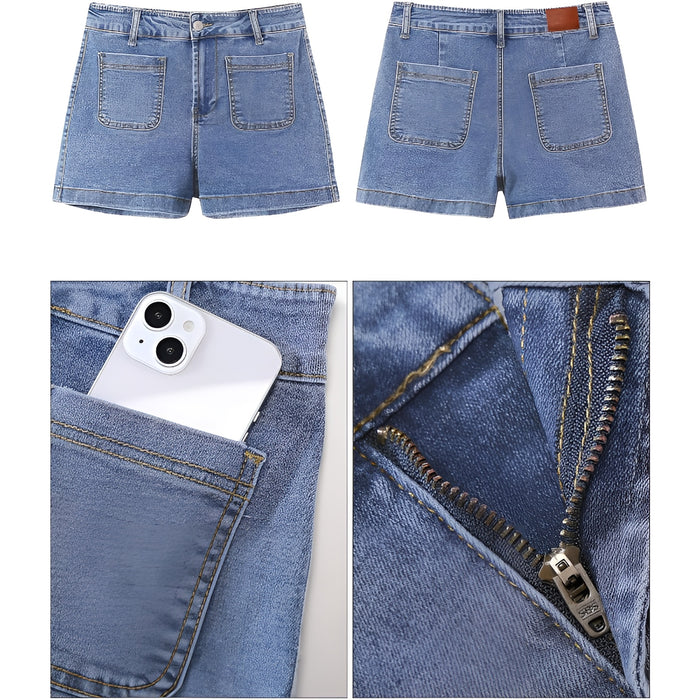 Denim Shorts With Pockets And Rolled Hem