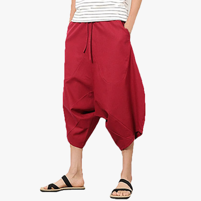 Baggy Harem Shorts | Men's Cotton Linen Capri Pants